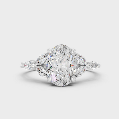 White Gold Oval Proposal Ring Set With Marquise Accent Diamonds