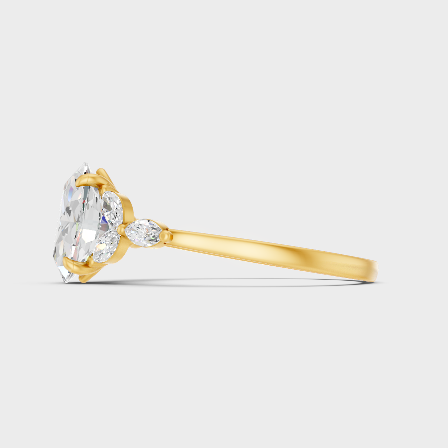 Designer Oval Marquise Diamond Ring Set In Yellow Gold