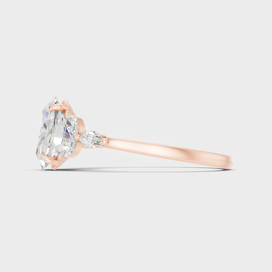 Rose Gold Oval Marquise Lab Grown Diamond Ring Set Luxury Style