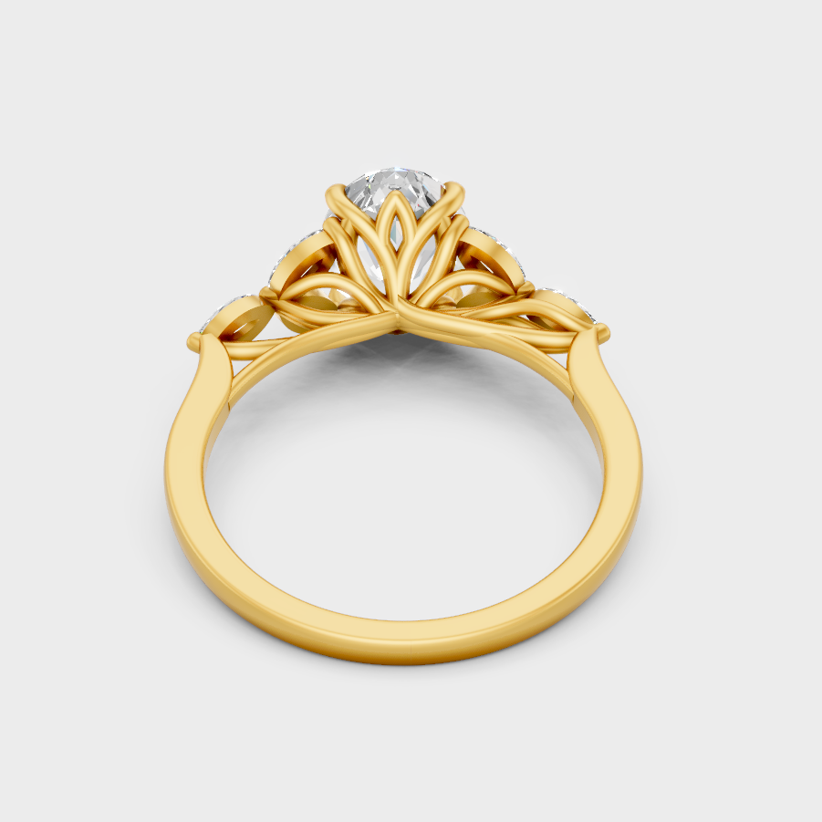 Designer Oval Marquise Diamond Ring Set In Yellow Gold