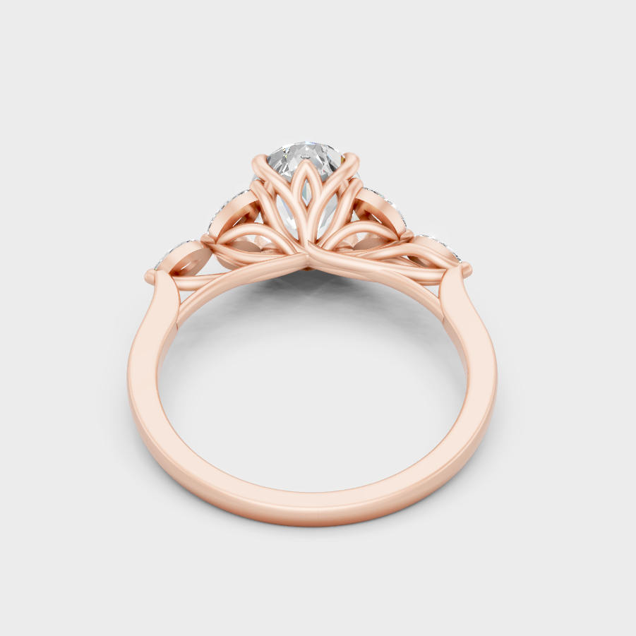 Rose Gold Oval Marquise Lab Grown Diamond Ring Set Luxury Style