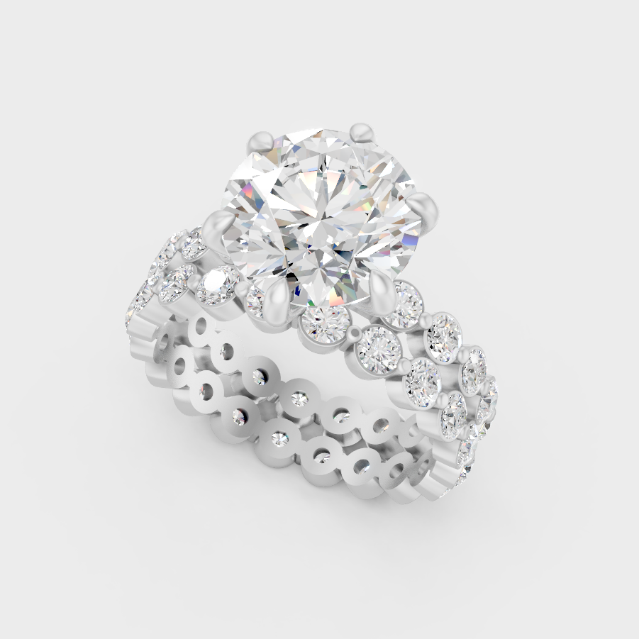 White Gold Luxury Round Diamond Eternity Bridal Ring Set