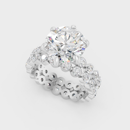 White Gold Luxury Round Diamond Eternity Bridal Ring Set