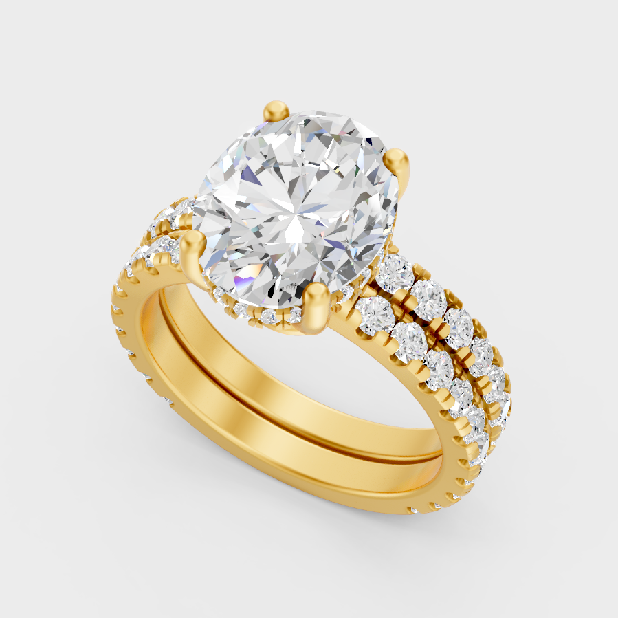 Yellow Gold Oval Round Diamond Wedding Ring Set Luxury Style