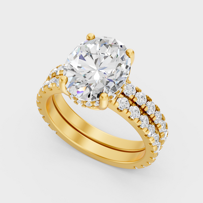 Yellow Gold Oval Round Diamond Wedding Ring Set Luxury Style