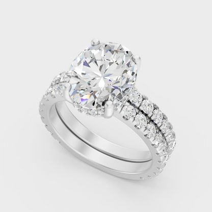 White Gold Oval Hidden Halo Engagement Ring Set Fine Jewelry