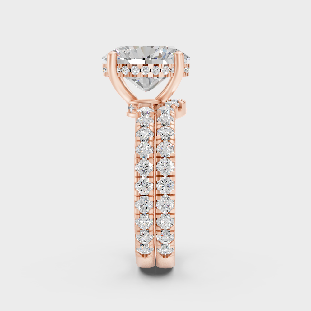 Contemporary Lab Diamond Hidden Halo Ring Set In Rose Gold