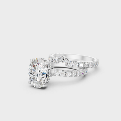 Platinum Oval And Round Cut Hidden Halo Ring Set Timeless Elegance