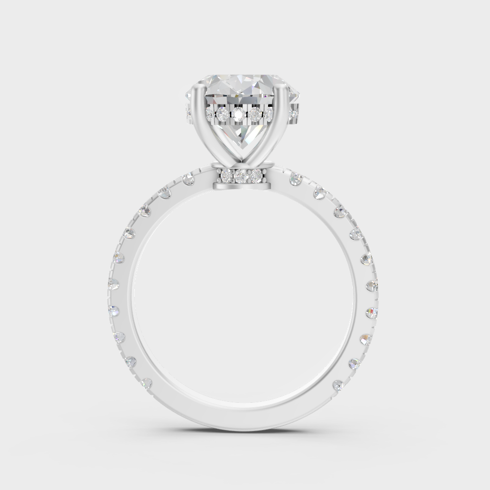 Premium Platinum Oval Hidden Halo Diamond Ring Set Fine Jewelry