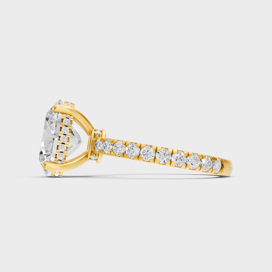 3.78 Carat Oval Hidden Halo Diamond Ring Set In Yellow Gold