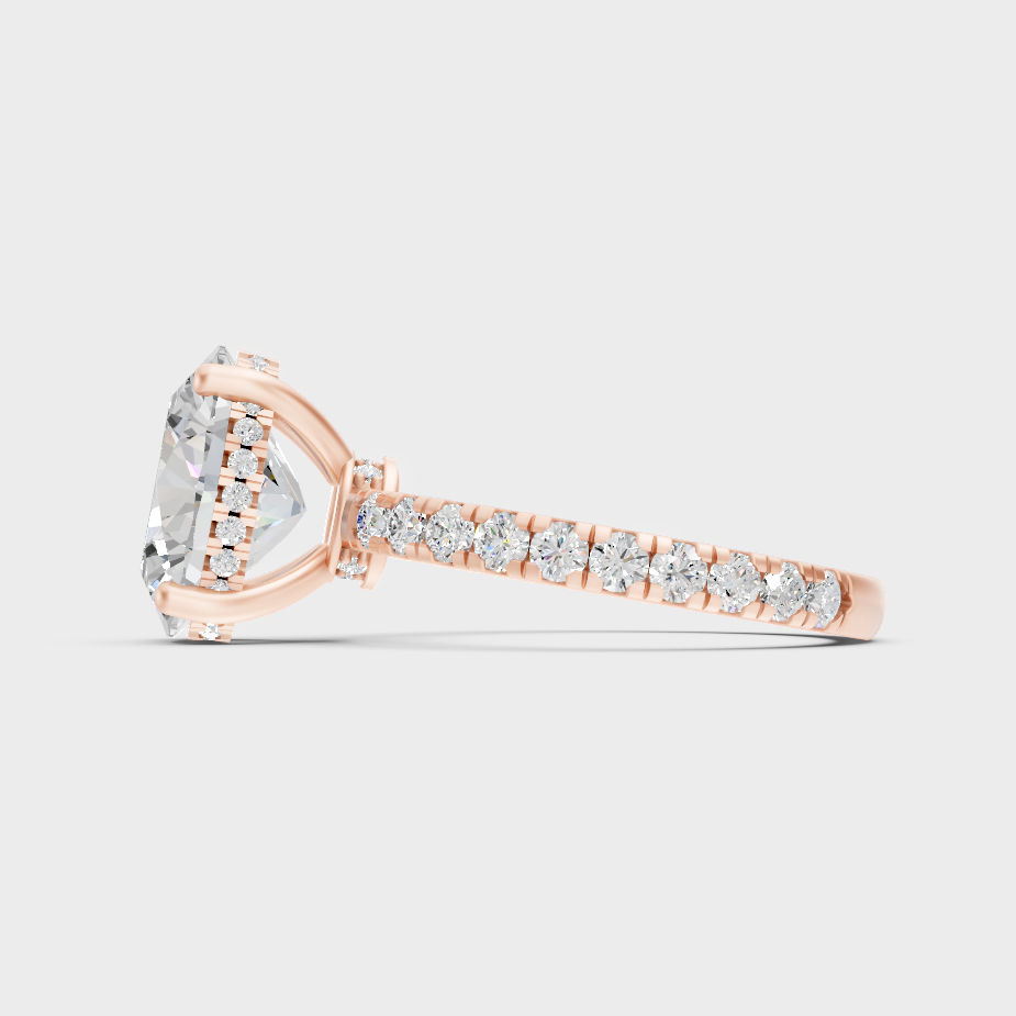 Rose Gold Oval Hidden Halo Bridal Ring Set Elegant Jewelry