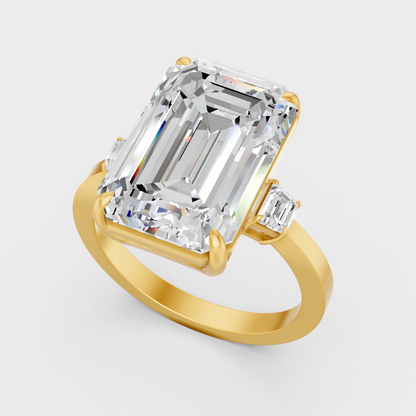 10.7 Ct Emerald Diamond Three Stone Ring In Yellow Gold Fine Jewelry