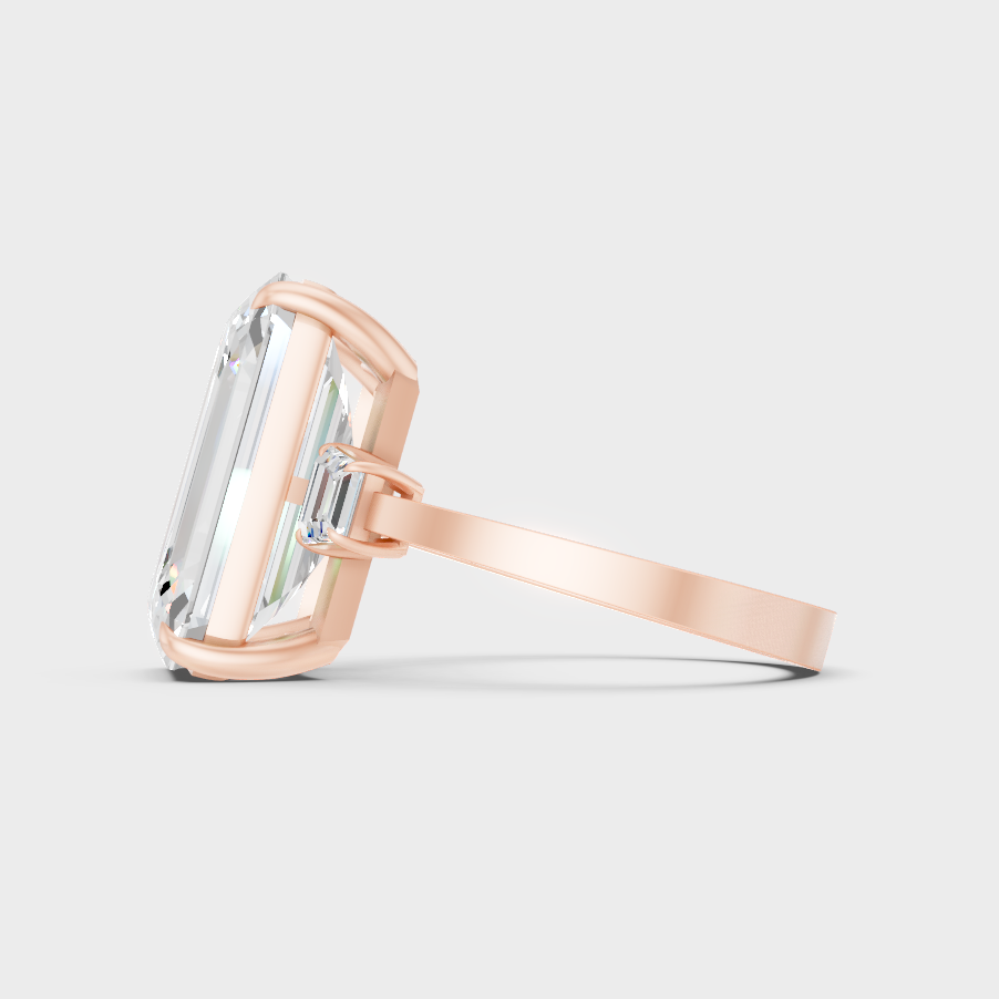 Ethical Lab Grown Emerald Trapezoid Ring In Rose Gold