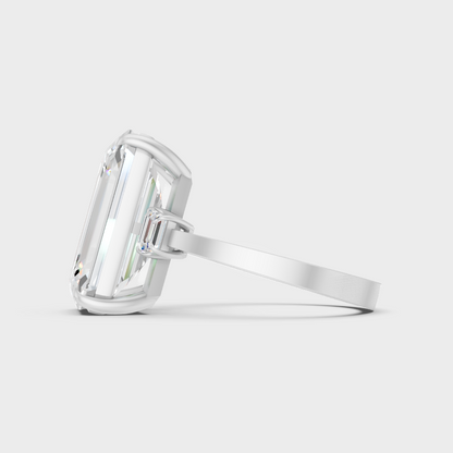 White Gold Emerald Engagement Ring With Certified Trapezoid Diamonds