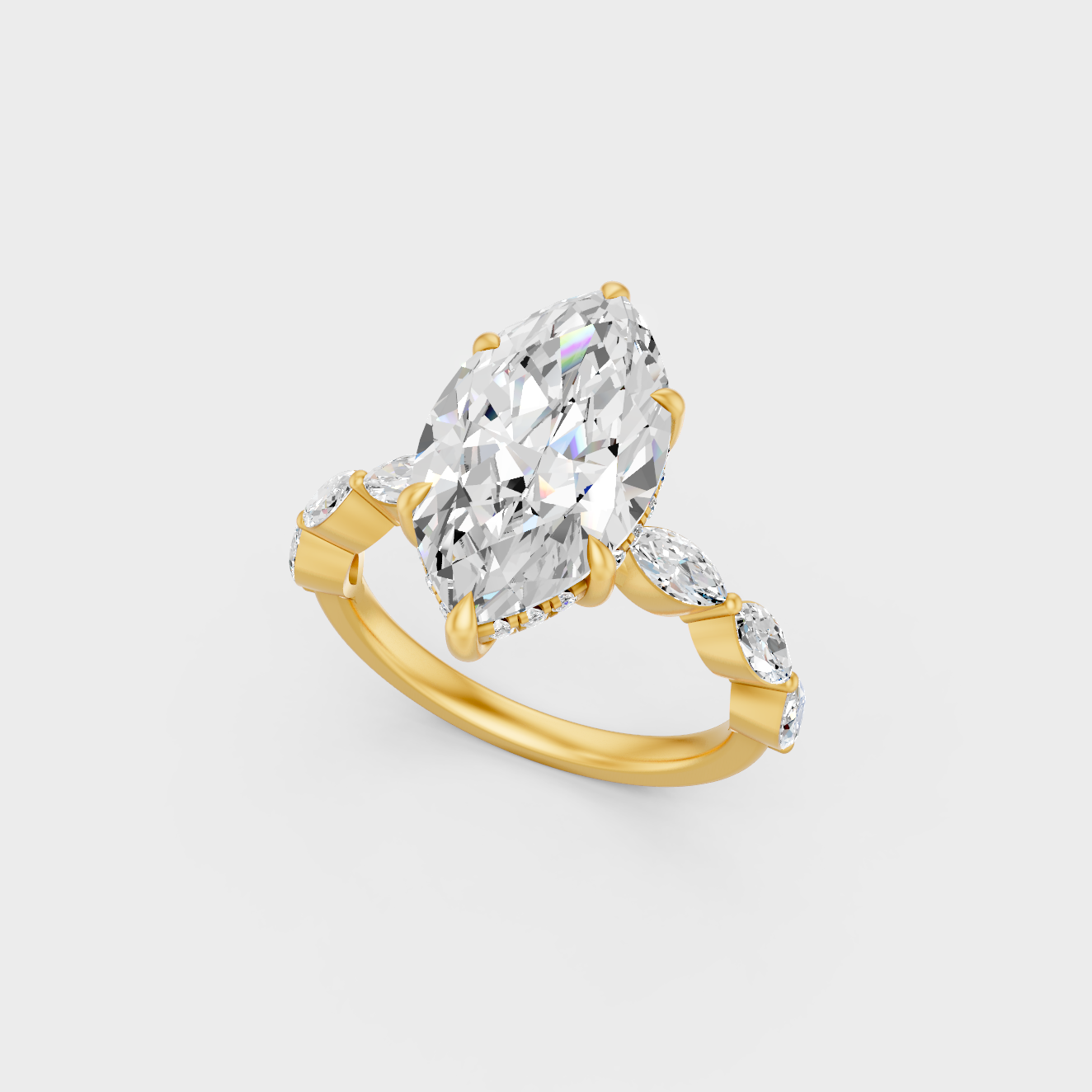 Yellow Gold Marquise Diamond Bridal Ring Luxury Design