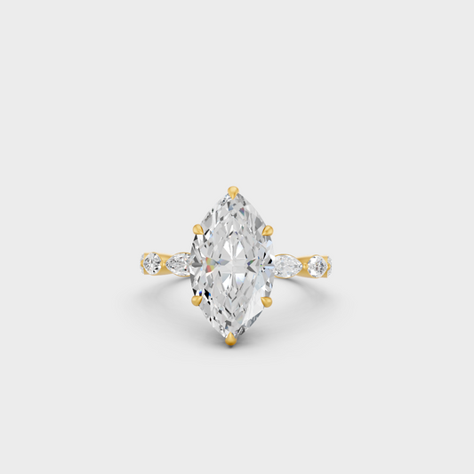 Luxury Marquise Hidden Halo Diamond Ring In Yellow Gold Elegant Jewelry