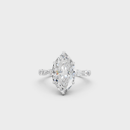 White Gold Marquise Hidden Halo Ring With Certified Lab Diamonds