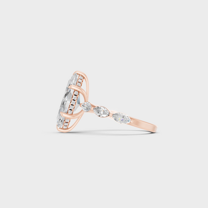 Rose Gold Luxury Marquise Hidden Halo Engagement Ring