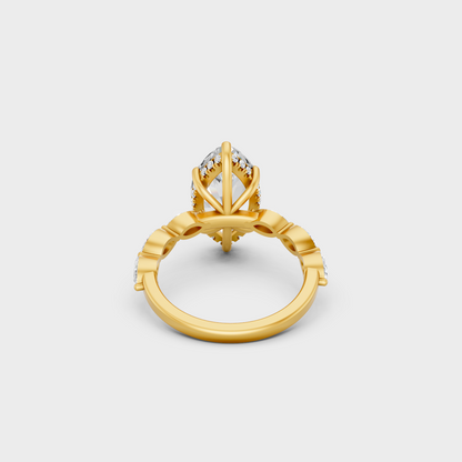 Yellow Gold Marquise Hidden Halo Bridal Ring Luxury Style