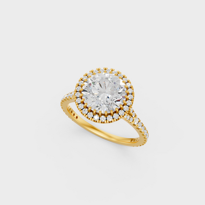 Yellow Gold Round Diamond Halo Engagement Ring Luxury Style