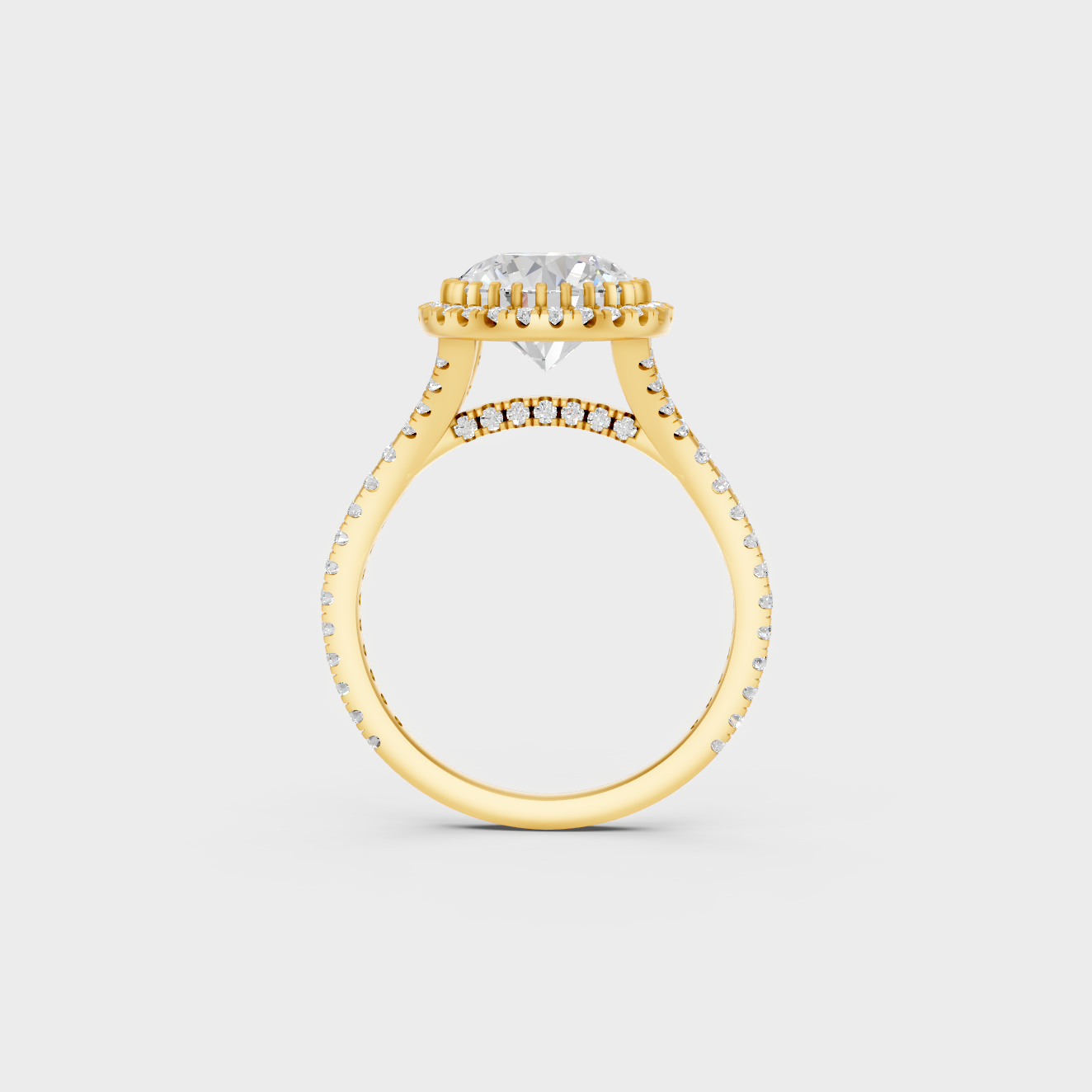Yellow Gold Round Halo Statement Ring Luxury Jewelry