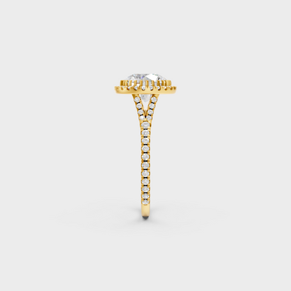 Elegant Round Halo Proposal Ring In Yellow Gold