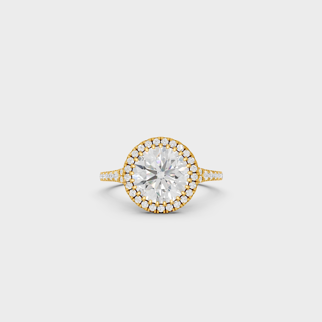 Luxury Round Halo Diamond Ring In Yellow Gold Elegant Jewelry