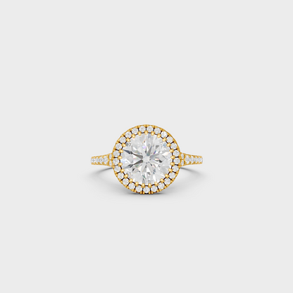 Luxury Round Halo Diamond Ring In Yellow Gold Elegant Jewelry