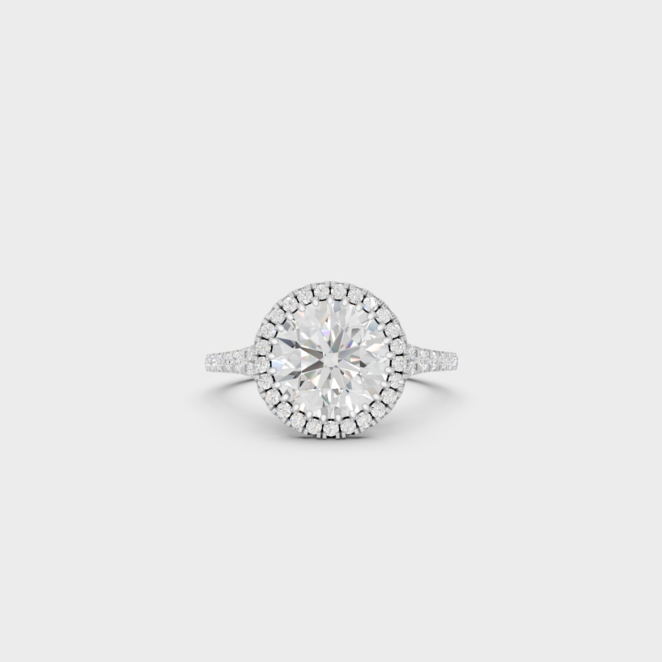 White Gold Round Engagement Halo Ring With Certified Lab Diamonds