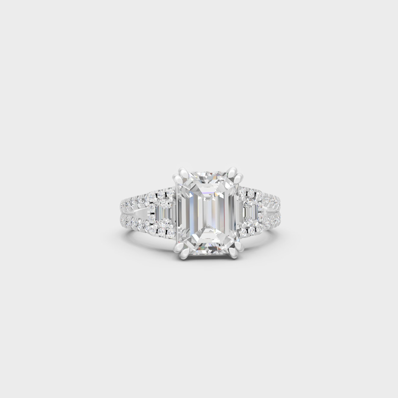 White Gold Emerald Engagement Ring With Certified Round Diamonds