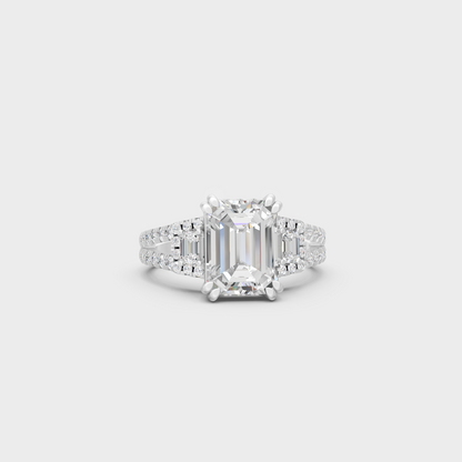 White Gold Emerald Engagement Ring With Certified Round Diamonds
