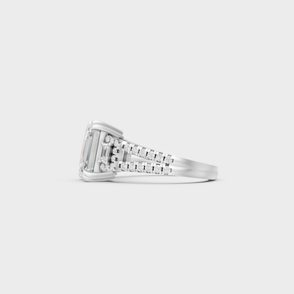 White Gold Emerald Proposal Ring With Round Accent Sparkle