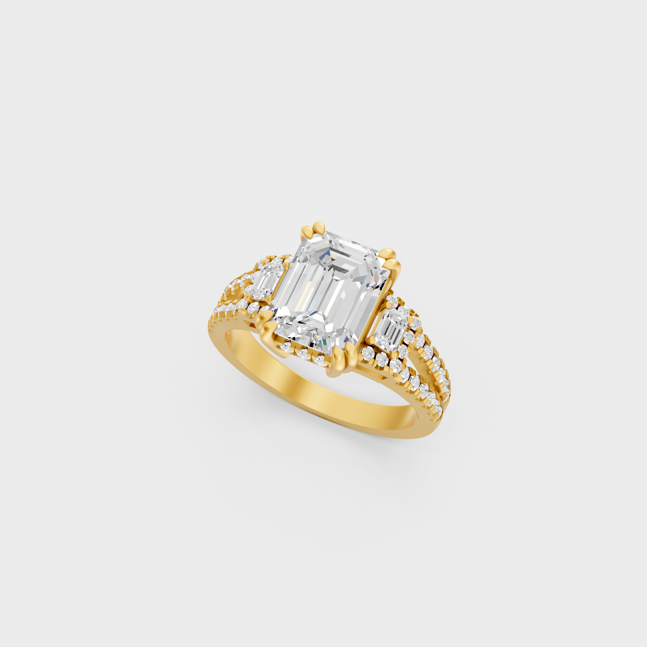 Yellow Gold Emerald Diamond Engagement Ring Luxury Style