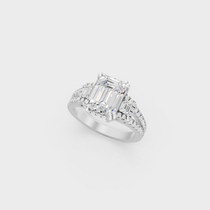 Platinum Emerald And Round Cut Diamond Ring Timeless Elegance