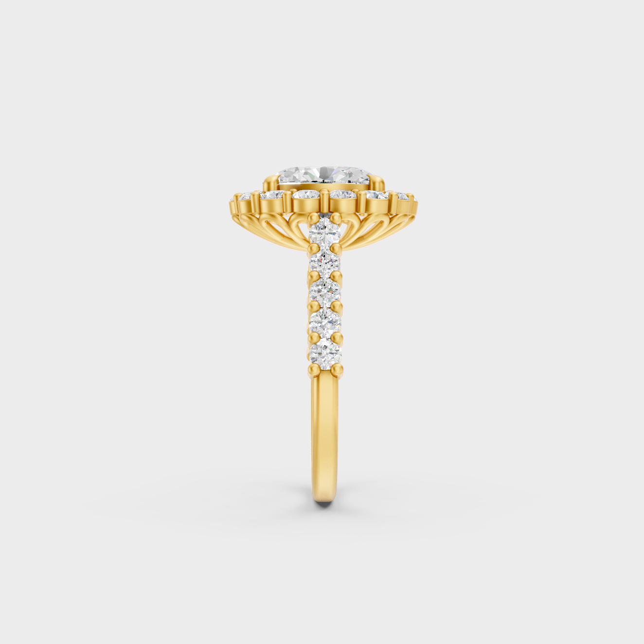 Designer Oval Diamond Ring In Yellow Gold