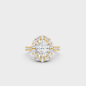 Luxury Oval Solitaire Diamond Ring In Yellow Gold With Round Accents