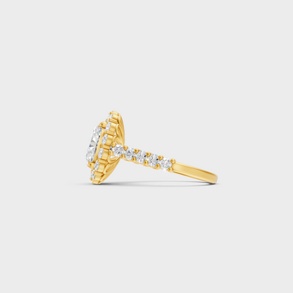 Yellow Gold Oval Diamond Bridal Ring With Round Accent Stones