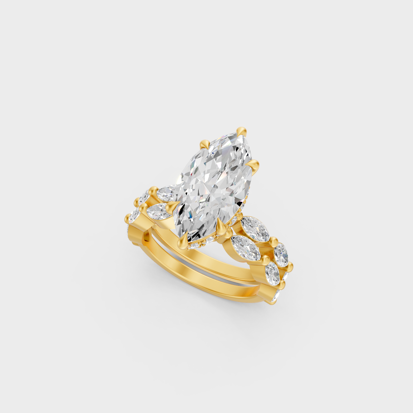 Luxury Marquise Hidden Halo Diamond Ring Set In Yellow Gold Elegant Jewelry