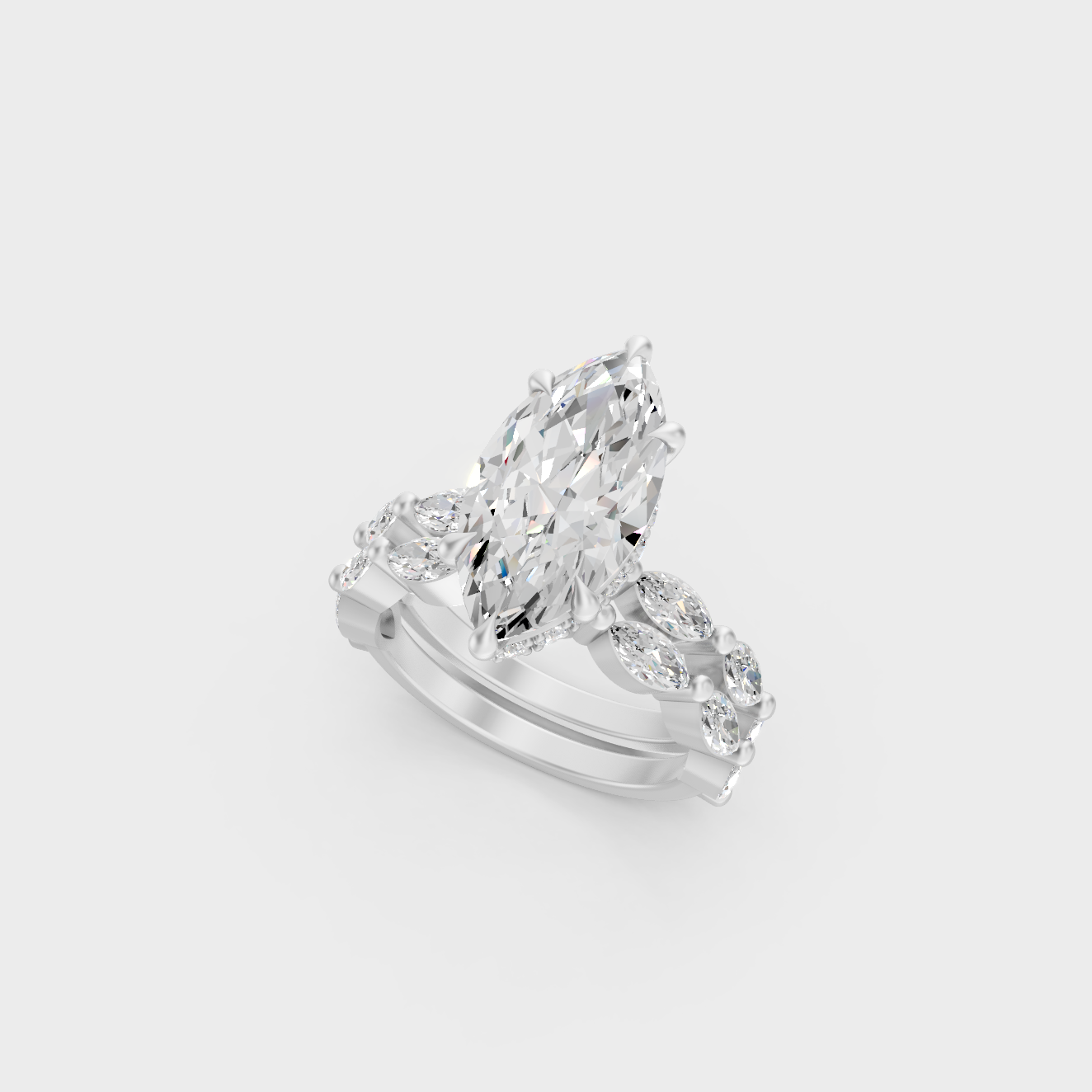 White Gold Marquise Engagement Ring Set With Certified Lab Diamonds