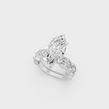 White Gold Marquise Engagement Ring Set With Certified Lab Diamonds