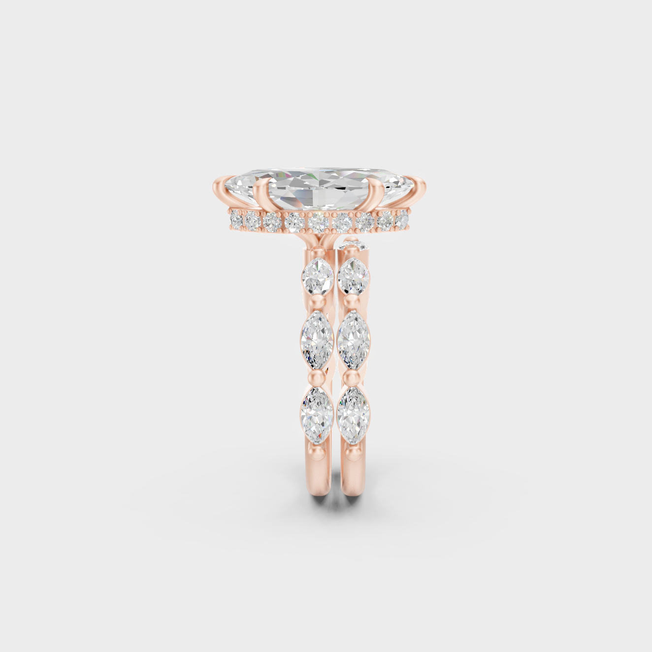 Ethical Lab Grown Marquise Hidden Halo Ring Set In Rose Gold