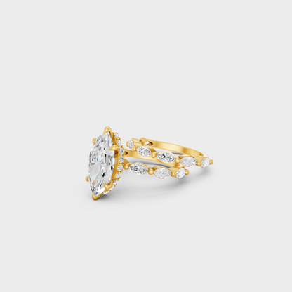 Yellow Gold Marquise Statement Ring Set Luxury Jewelry