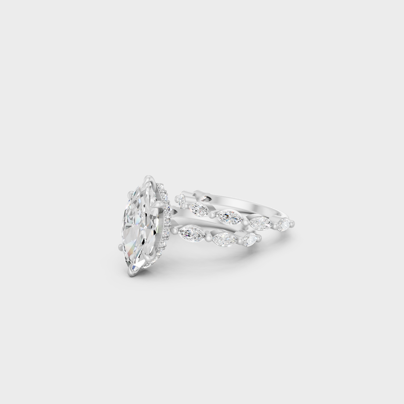 Platinum Marquise And Round Cut Hidden Halo Ring Set Timeless Elegance