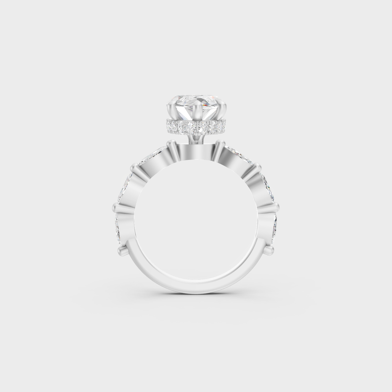 Premium Platinum Marquise Hidden Halo Diamond Ring Set Fine Jewelry