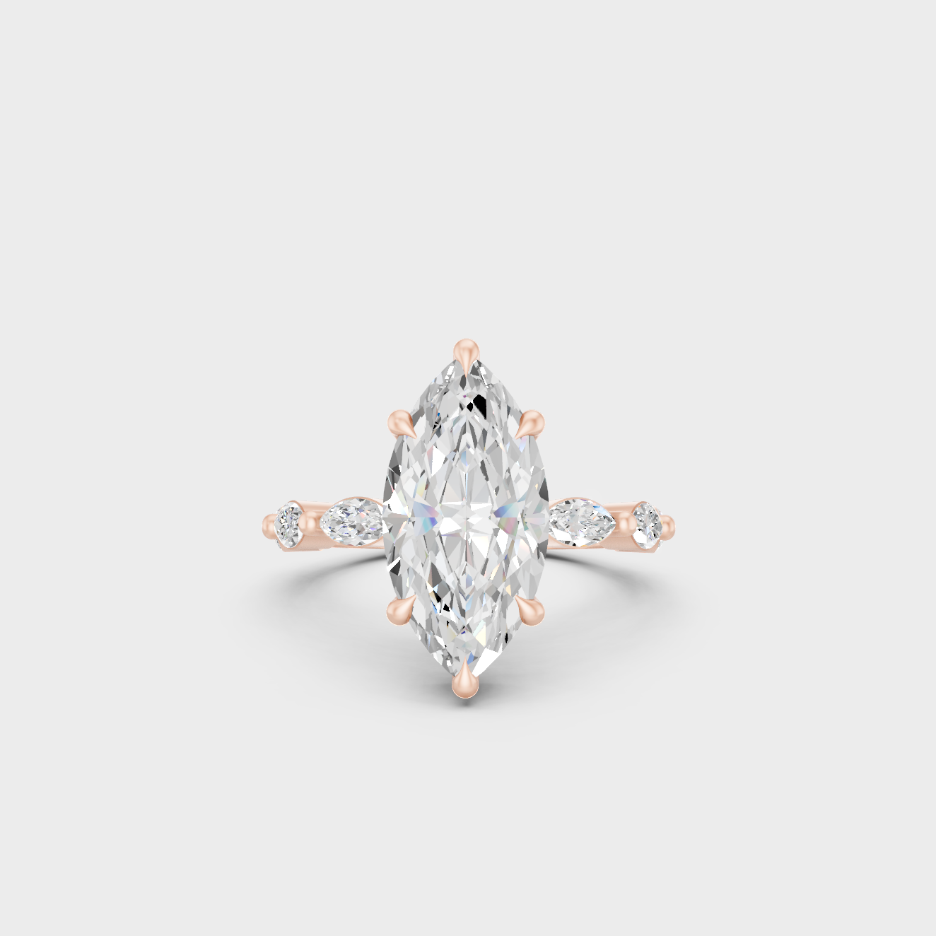 Rose Gold Luxury Marquise Hidden Halo Engagement Ring Set