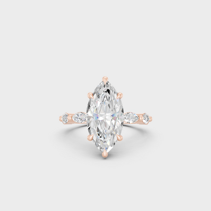 Rose Gold Luxury Marquise Hidden Halo Engagement Ring Set
