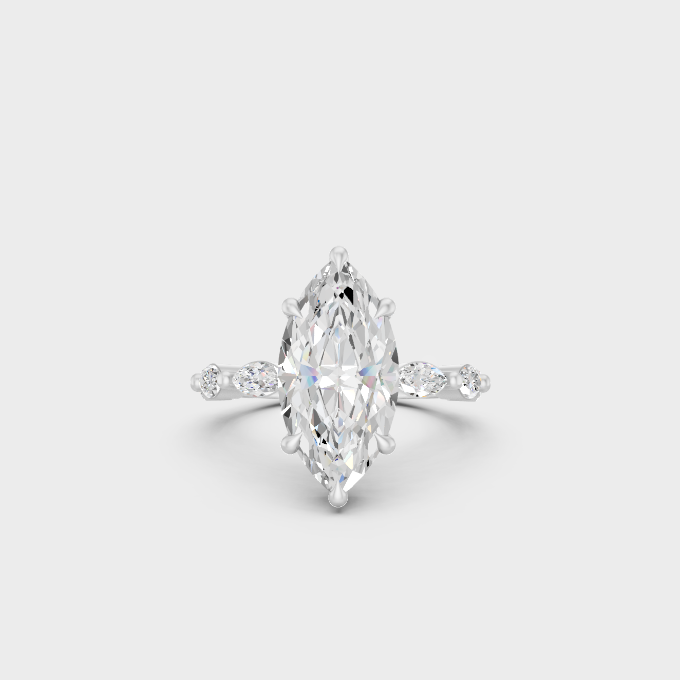 White Gold Marquise Proposal Ring Set With Brilliant Halo Sparkle