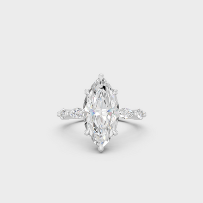 White Gold Marquise Proposal Ring Set With Brilliant Halo Sparkle