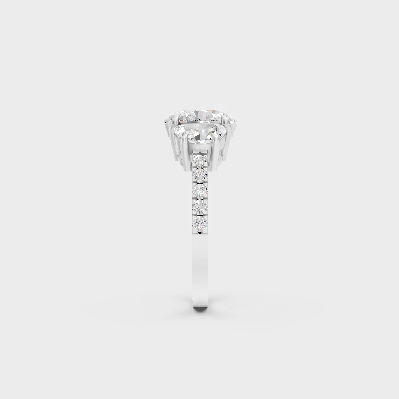 White Gold Oval Proposal Ring With Half Moon Accent Diamonds