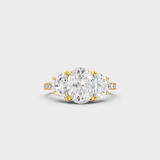 Luxury Oval Half Moon Diamond Engagement Ring In Yellow Gold Elegant Jewelry